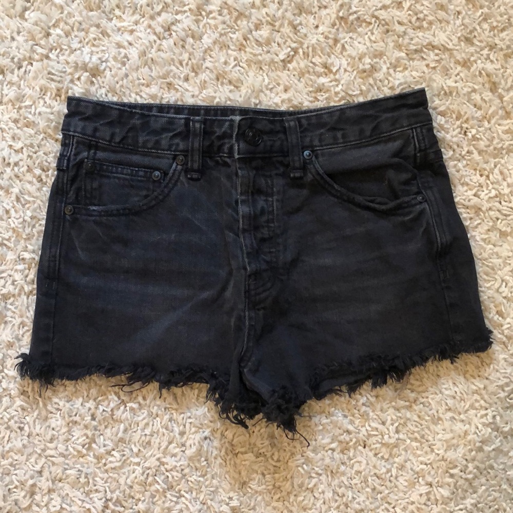 Free People button fly black denim shorts